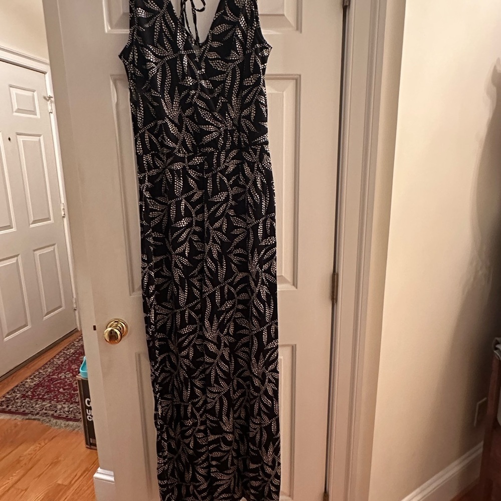 VENUS Black and White Leaf Print Jumpsuit